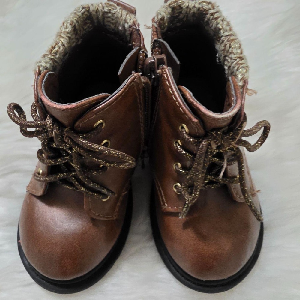 Wonder Nation Toddler Boots Size 4 Brown Ankle Zip Lace Up 1GWN40FF008